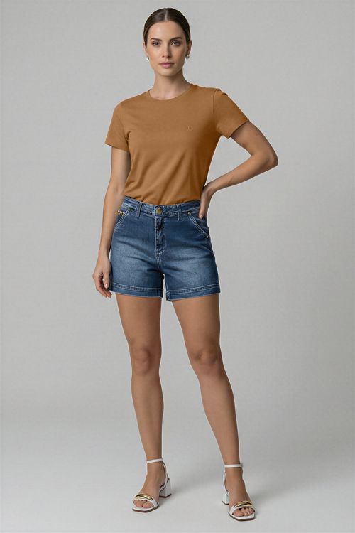 Bermuda Feminina Jeans Luciana Com Corrente - Jeans Médio