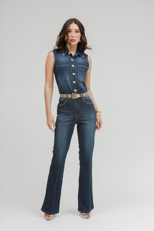 Macacão Feminino Jeans Bootcut