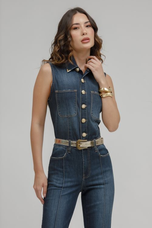 Macacão Feminino Jeans Bootcut