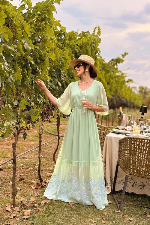 Vestido Longo Boho Musseline Bordada