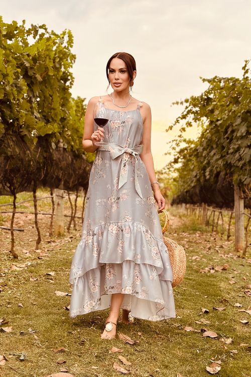 Vestido Longo Estampado Com Pedras