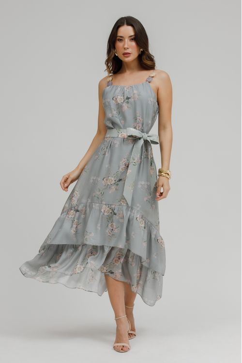 Vestido Longo Estampado Com Pedras