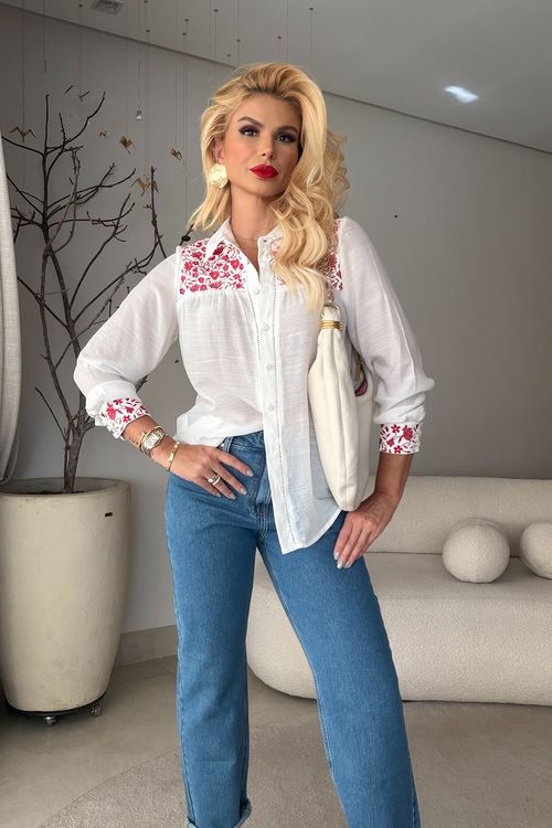 Camisa Feminina Viscolinho Com Bordado