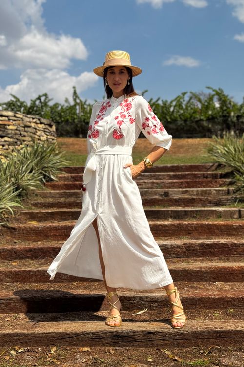 Chemise Midi Com Bordado Faixa Combinete