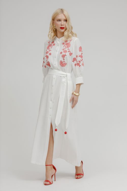 Chemise Midi Com Bordado Faixa Combinete