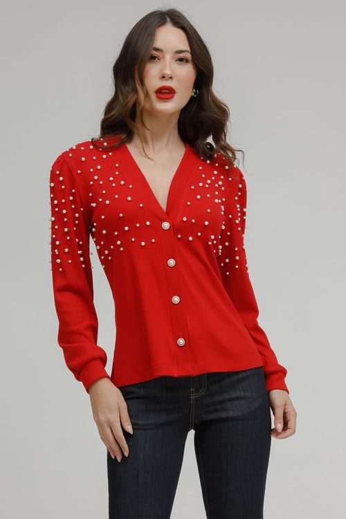 Casaqueto Malha Tricot Com Pérolas