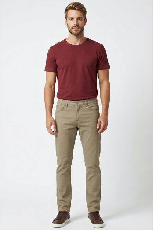 Calça Masculina Sarja Mid Reta - Caqui