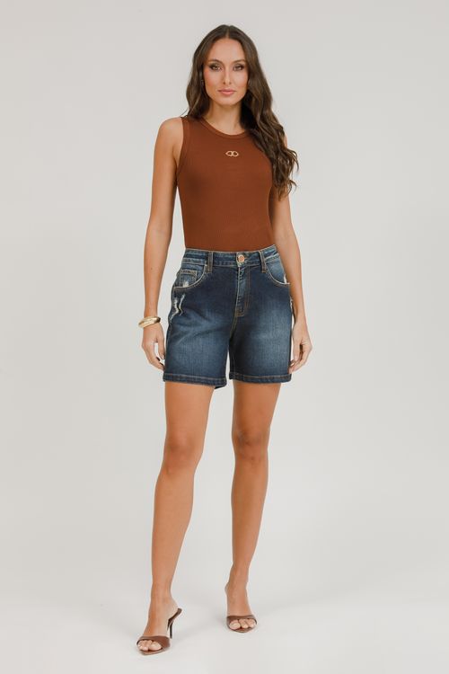 Regata Malha Tricot Com Metal - Marrom