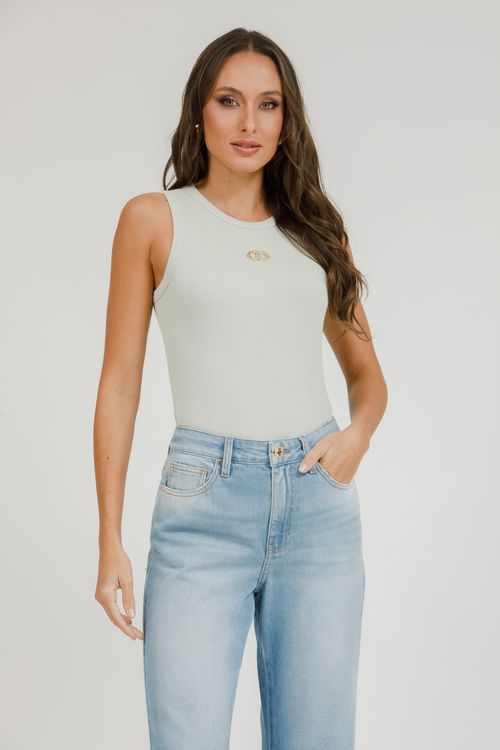 Regata Malha Tricot Com Metal - Verde Claro