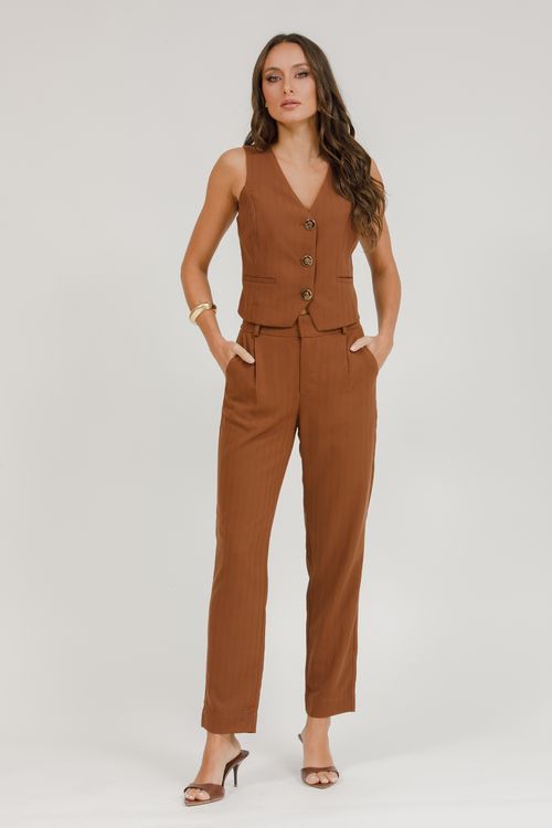 Colete Alfaiataria Risca De Giz - Marrom