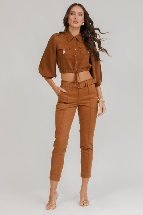 Calça Feminina Sarja Luciana Skinny Com Cinto