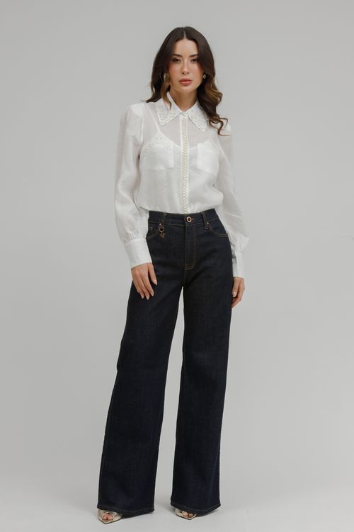 Calça Feminina Jeans Wide Leg - Jeans Escuro