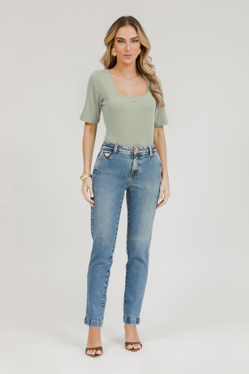 Blusa Malha Canelada Decote Quadrado -Verde