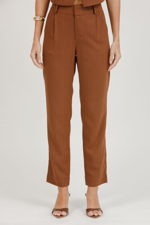 Calça Alfaiataria Risca De Giz - Marrom