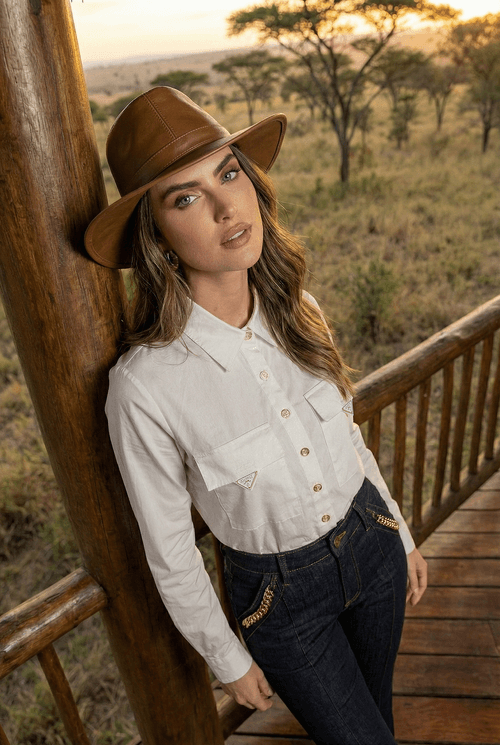 Camisa Feminina Tricoline Com Metal - Branco