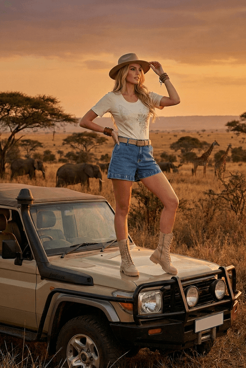 Blusa Malha Canelada Borboleta Cristais - Bege