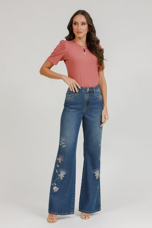 Blusa Malha Manga Curta Com Metal De Laço