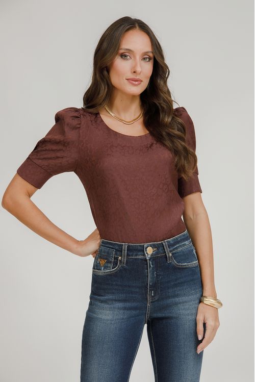 Blusa Feminina Jacquard Animal Print - Marrom