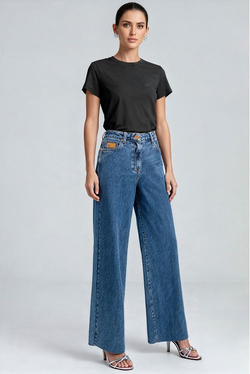 Calça Feminina Jeans Wide Leg - Jeans Médio