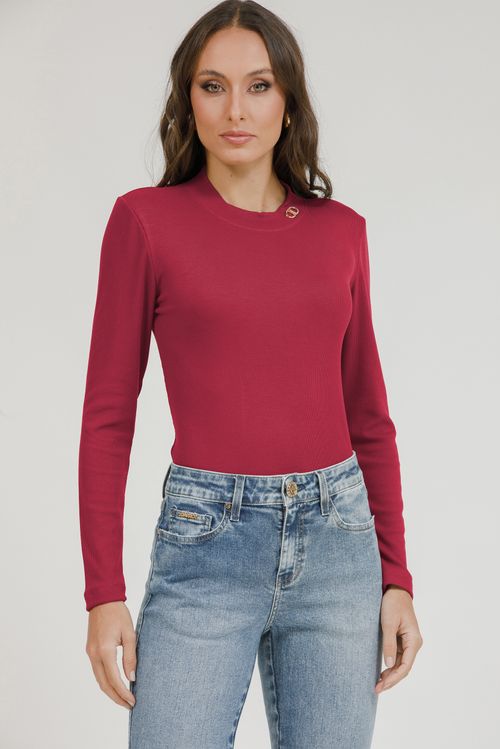 Blusa Malha Manga Longa Com Metal