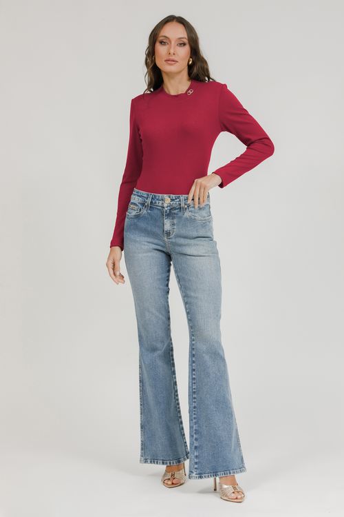 Blusa Malha Manga Longa Com Metal