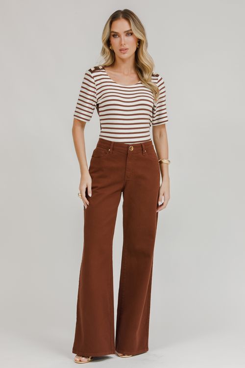 Blusa Malha Tricot Listrada Manga Curta - Listrada Marrom