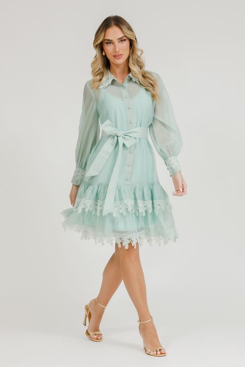 Vestido Curto Transparência E Combinete - Verde