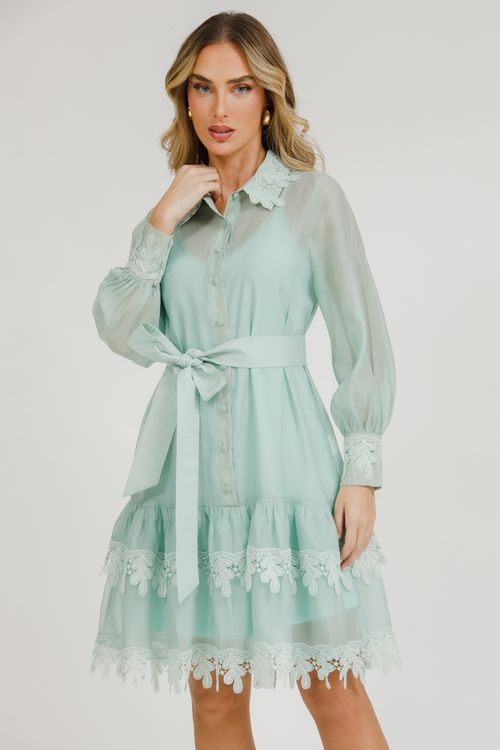 Vestido Curto Transparência E Combinete - Verde