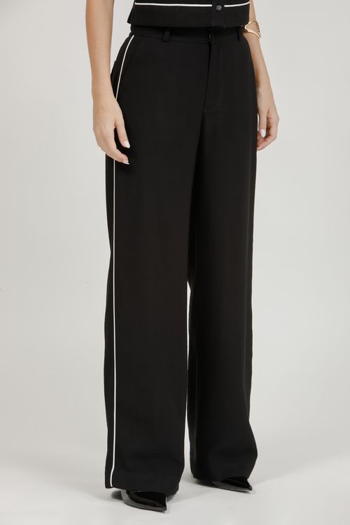 Calça Feminina Alfaiataria Com Vivos Lateral - Preto
