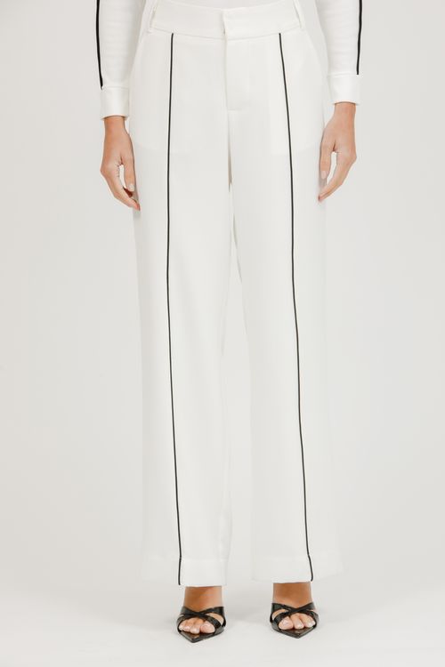 Calça Wide Leg Alfaiataria Com Vivos - Off White