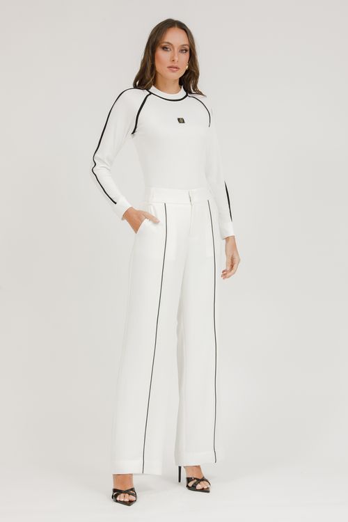 Calça Wide Leg Alfaiataria Com Vivos - Off White