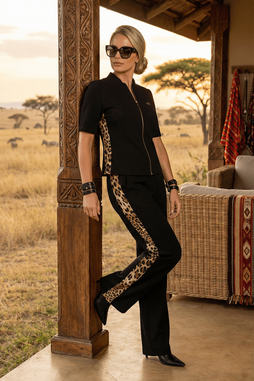Aerolook Calça E Blusa Recorte De Onça - Preto