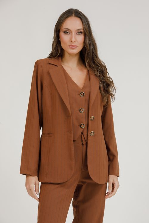 Blazer Alfaiataria Risca De Giz - Marrom
