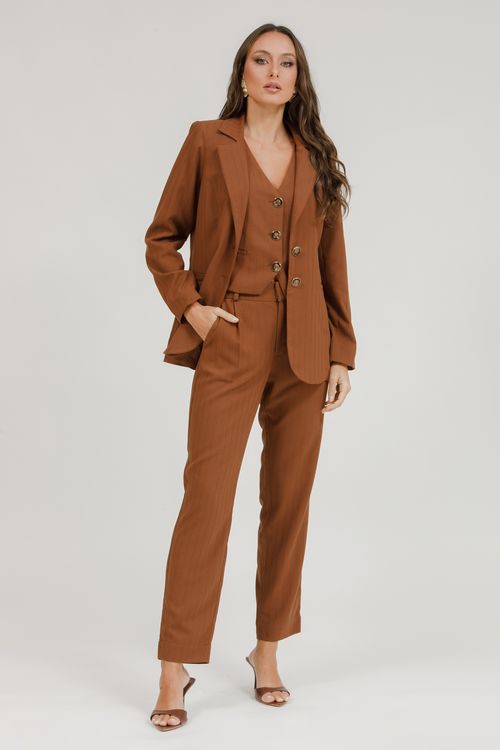 Blazer Alfaiataria Risca De Giz - Marrom