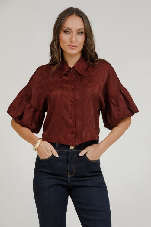 Camisa Cropped Manga Balonê