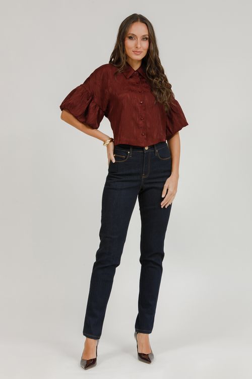 Camisa Cropped Manga Balonê