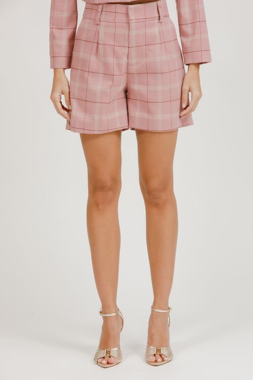 Bermuda Feminina Alfaiataria Xadrez - Xadrez Rose