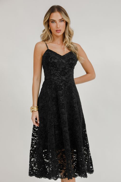 Vestido Midi Alça Godê Renda