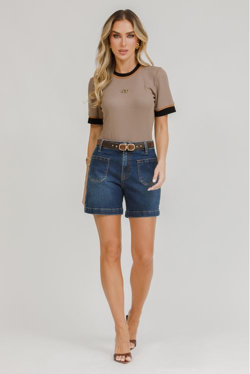 Bermuda Feminina Jeans Média Com Cinto - Jeans Médio