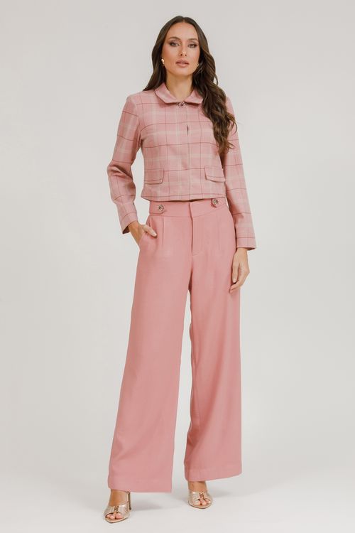 Calça Feminina Alfaiataria Botão Joia - Rosa