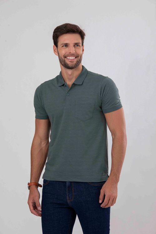 Camiseta Polo Masculina Com Bolso - Verde