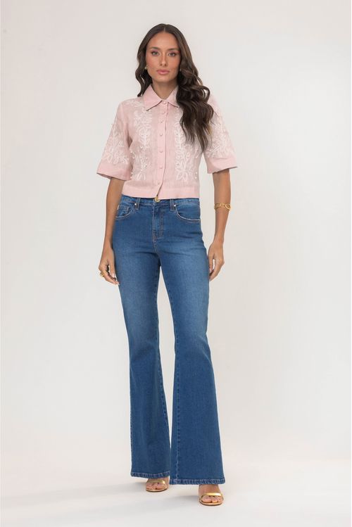 Camisa Feminina Cropped Com Bordado